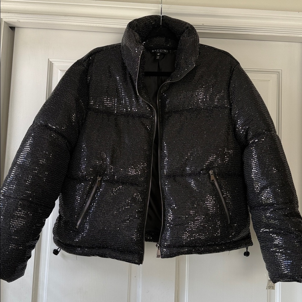 NWT Baccini Black Micro Sequin Puffer - M